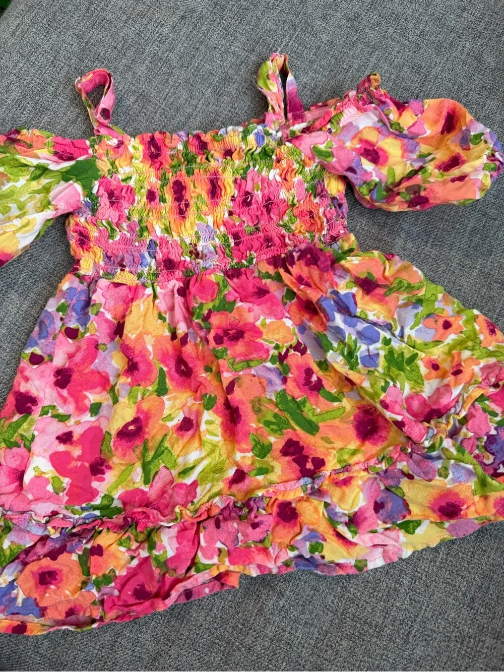 The Children's Place Pink Floral Smocked Casual Dress size 2T cold shoulder GUC - Picture 9 of 10
